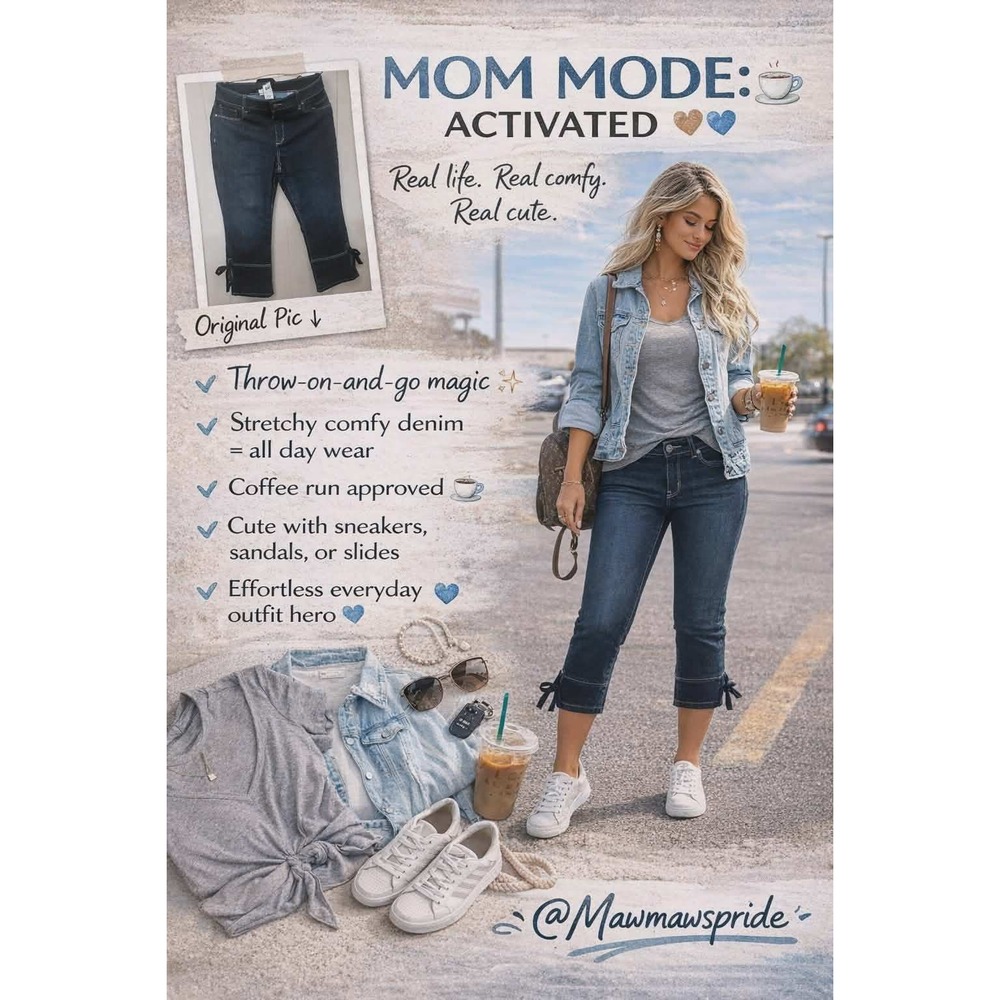 MAGIC COFFEE RUN SUSAN GRAVER Denim Capris Jeans Tie Cuff CLASSY Cropped Pants S